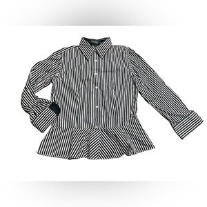 Ralph Lauren White/Black Stripped Peplum Casual Blouse Shirt Women’s Size 2
